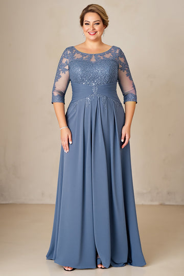 Dusty Blue Une ligne en mousseline de soie dentelle Grande taille Mère de la mariée Robe
